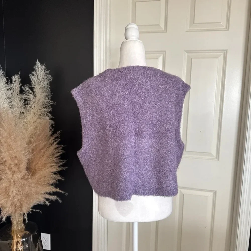 Free People Margot Violet Lily Combo Plush Knit Vest Women's Size Large - Picture 8 of 12